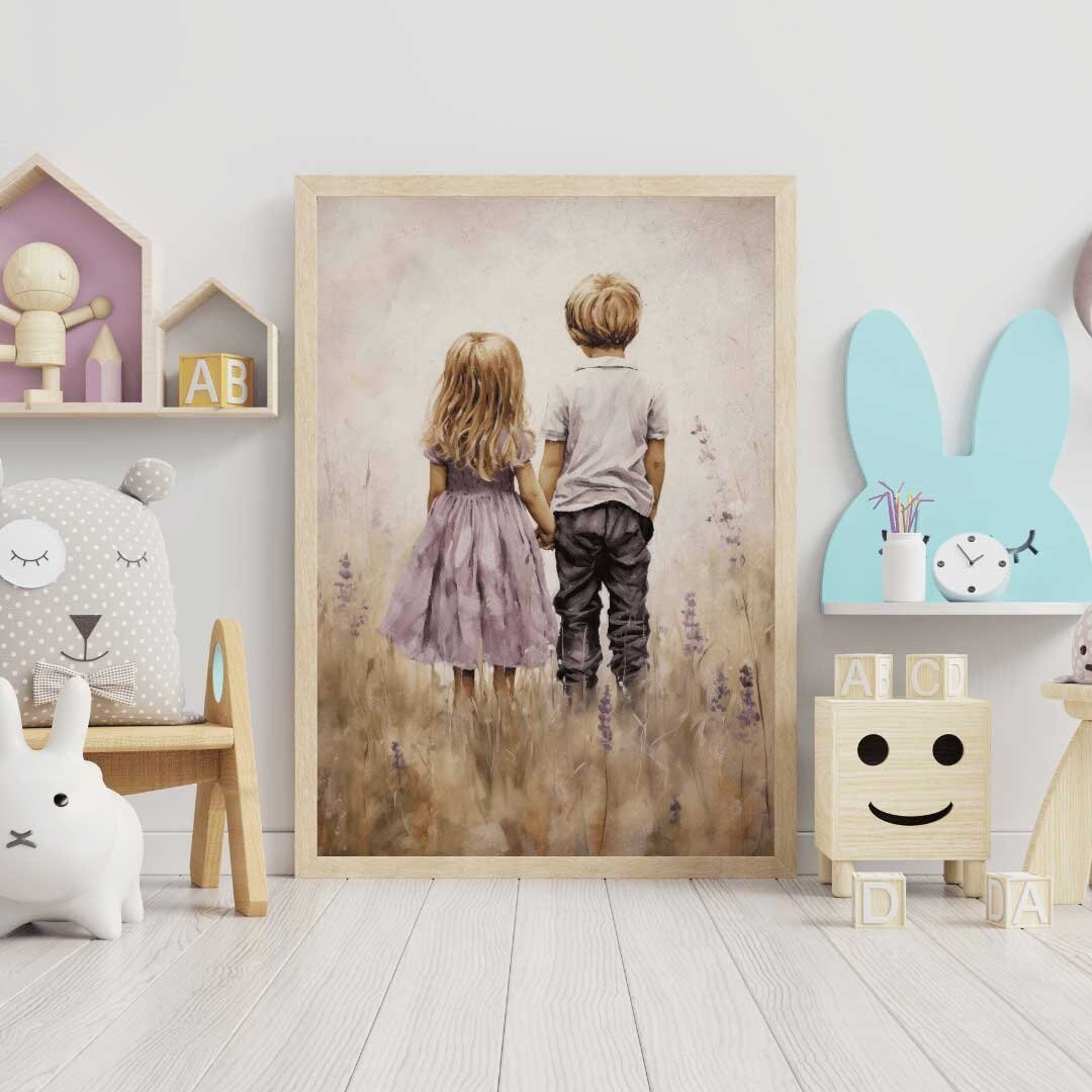 Sibling Wall Art, Brother and Sister Print, Shared Room Decor - WildfieldPrints