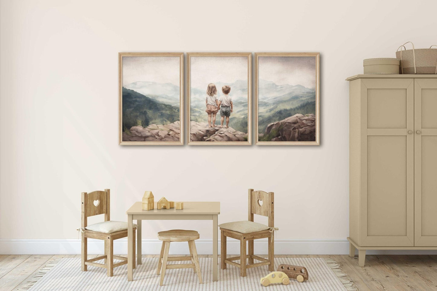 Sibling Wall Art, Vintage Brother & Sister Decor, Mountain Nursery Prints - WildfieldPrints