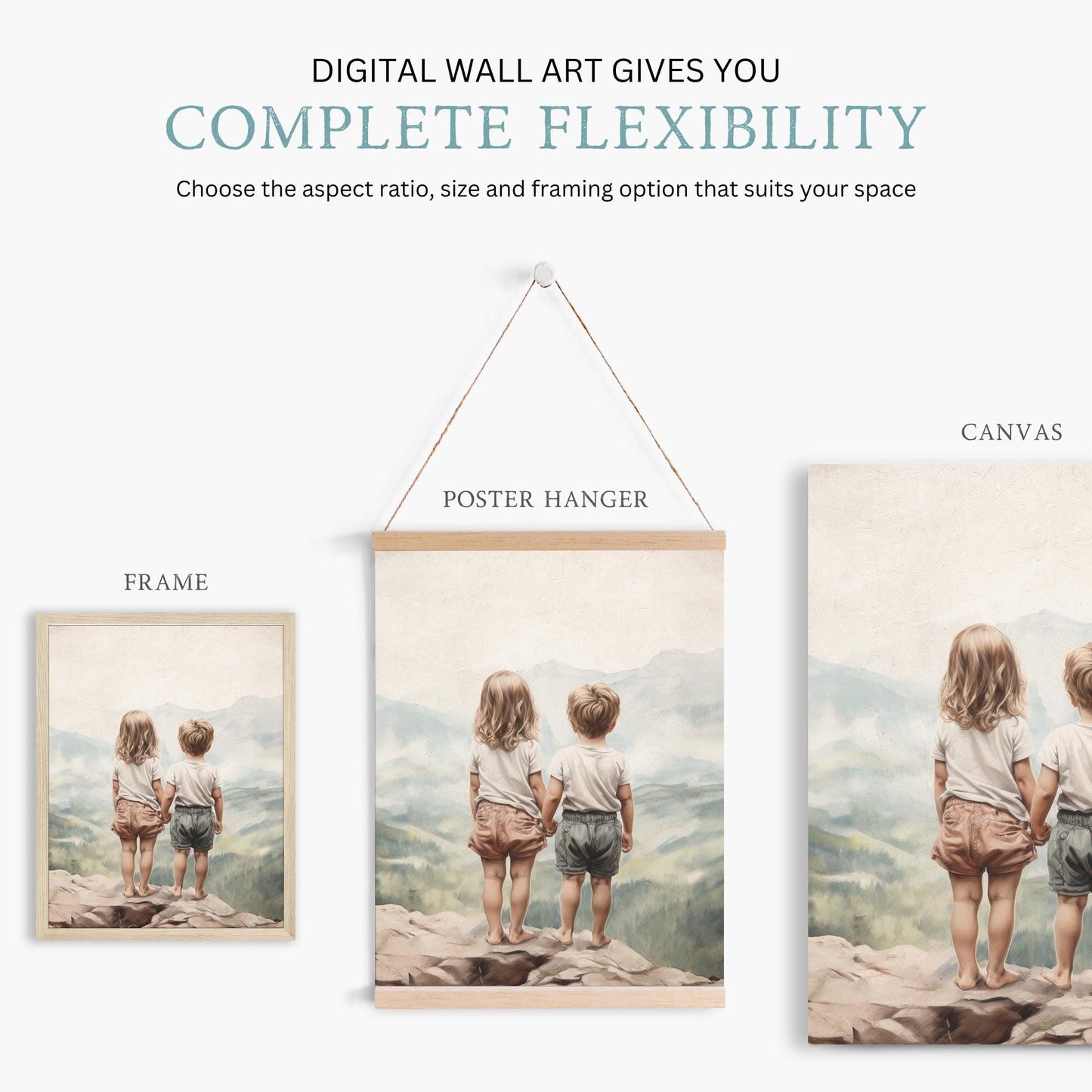 Sibling Wall Art, Vintage Brother & Sister Decor, Mountain Nursery Prints - WildfieldPrints