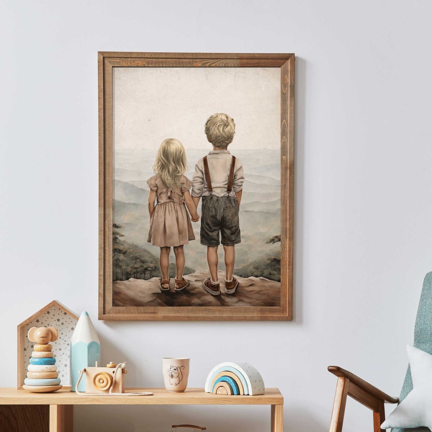 Siblings Wall Art, Adventure Decor for Kids, Brother & Sister Print - WildfieldPrints