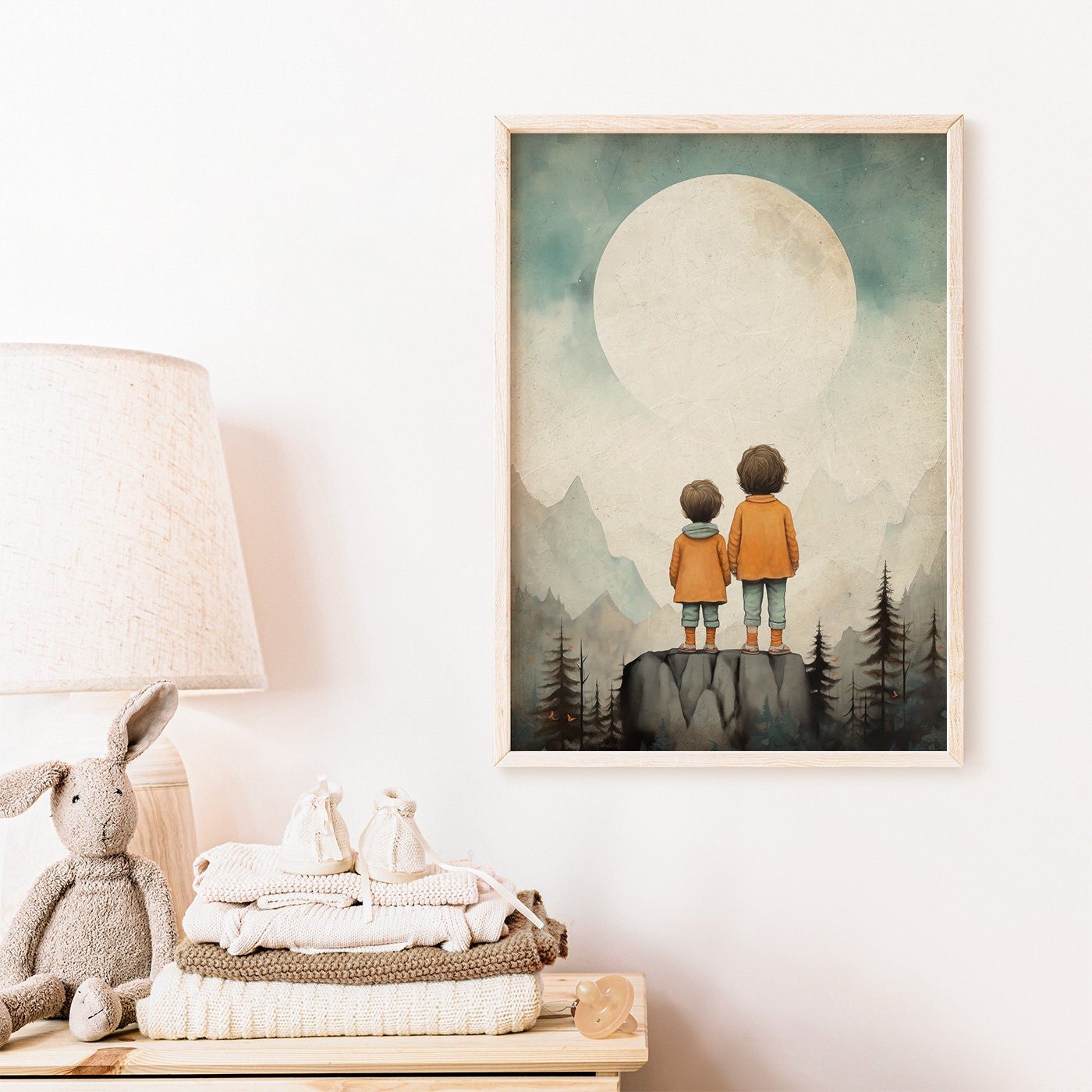 Siblings Wall Art, Vintage Kids Decor, Portrait for Shared Rooms - WildfieldPrints