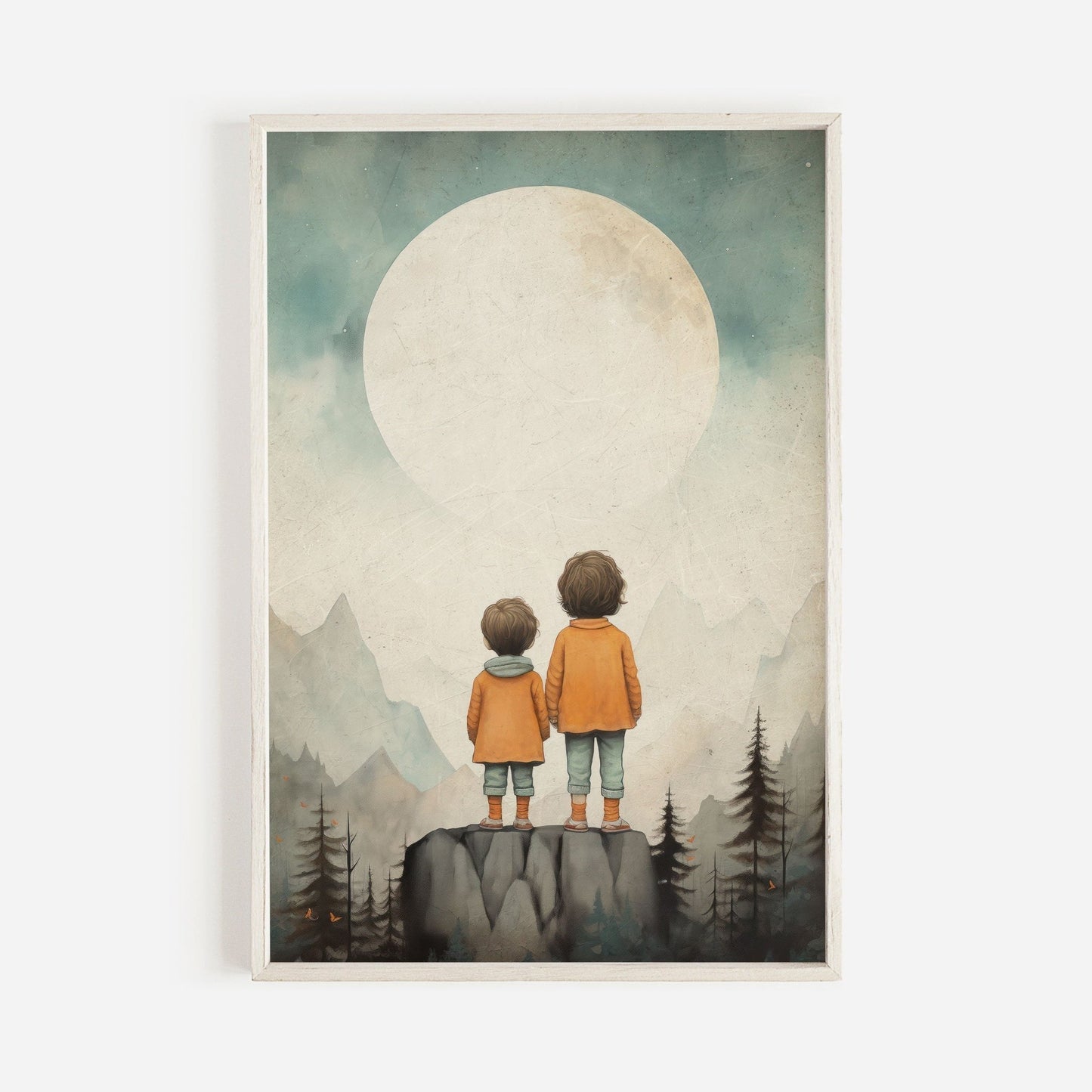Siblings Wall Art, Vintage Kids Decor, Portrait for Shared Rooms - WildfieldPrints