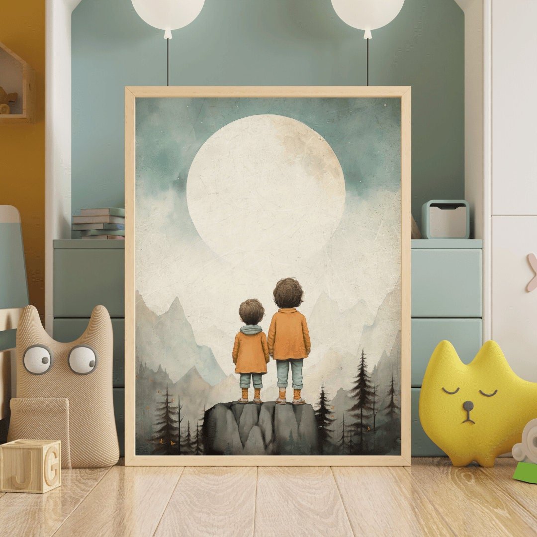 Siblings Wall Art, Vintage Kids Decor, Portrait for Shared Rooms - WildfieldPrints