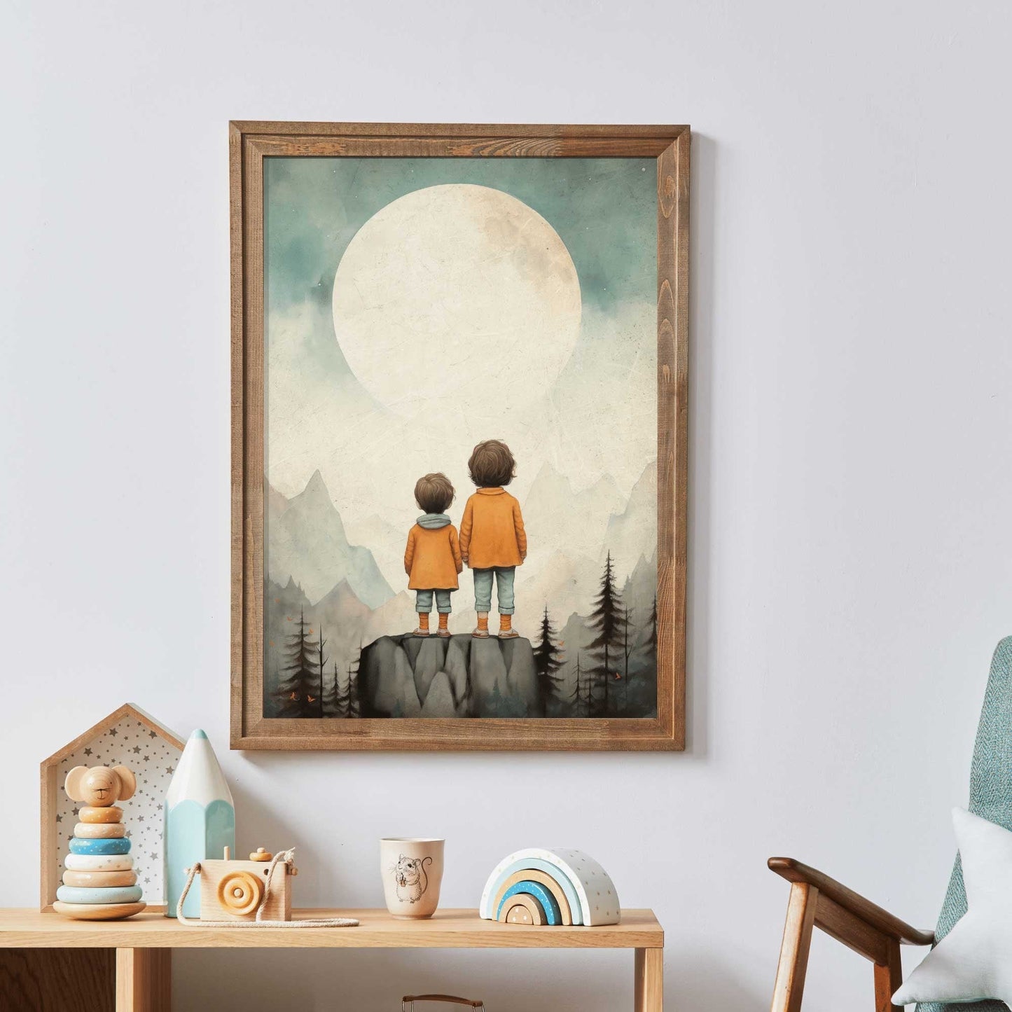 Siblings Wall Art, Vintage Kids Decor, Portrait for Shared Rooms - WildfieldPrints