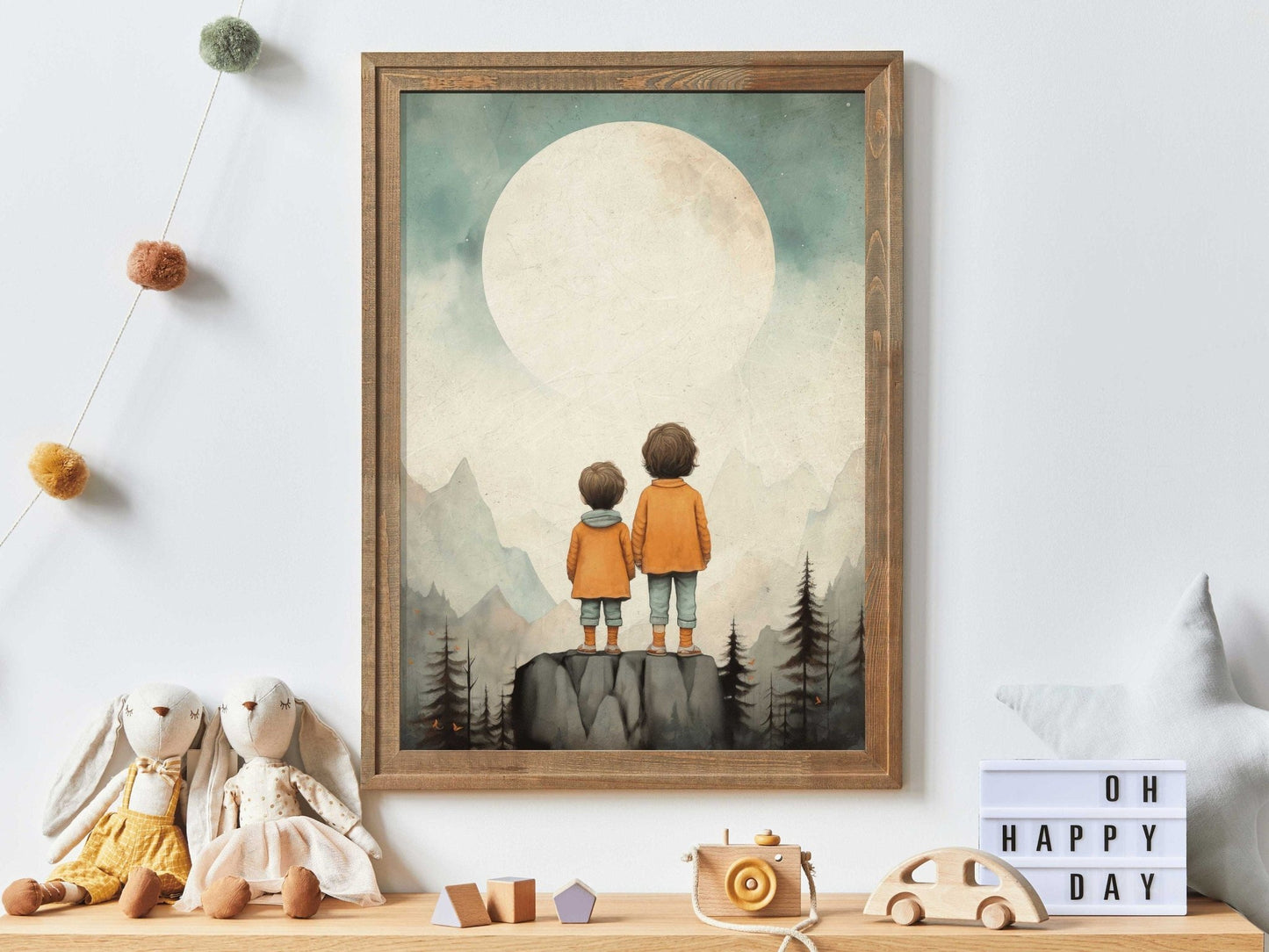 Siblings Wall Art, Vintage Kids Decor, Portrait for Shared Rooms - WildfieldPrints