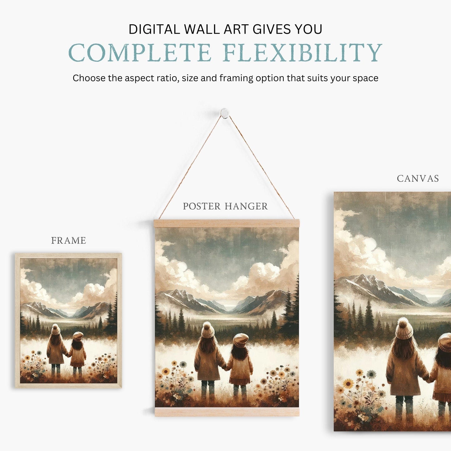 Sister Adventure Art, Girls Room Decor, Little Girls Mountain Print - WildfieldPrints