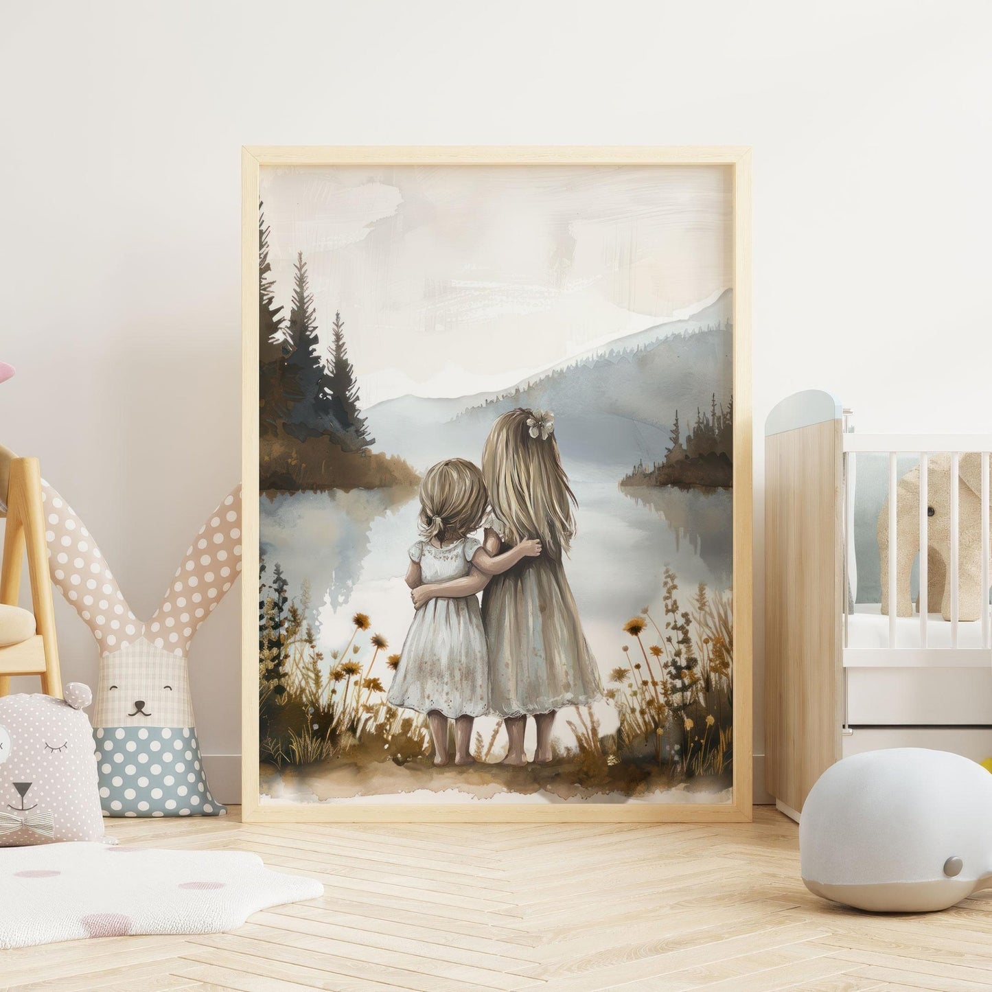 Sister Kids Print, Sister Room Decor, Lake Nursery Art, Sister Painting, Shared Sister Bedroom Decor, Two Girls, Printable Girl Wall Decor - My Store
