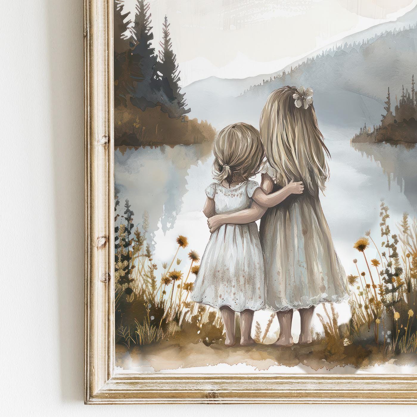 Sister Kids Print, Sister Room Decor, Lake Nursery Art, Sister Painting, Shared Sister Bedroom Decor, Two Girls, Printable Girl Wall Decor - My Store