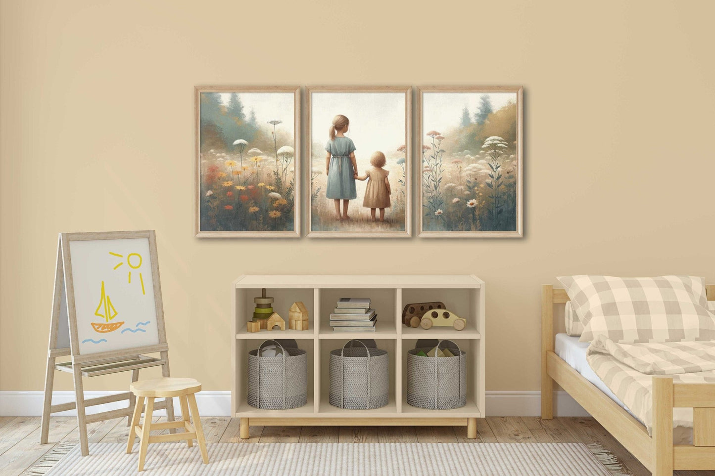 Sister Print, Vintage Best Friends Decor, Wildflower Girls Room Art - WildfieldPrints
