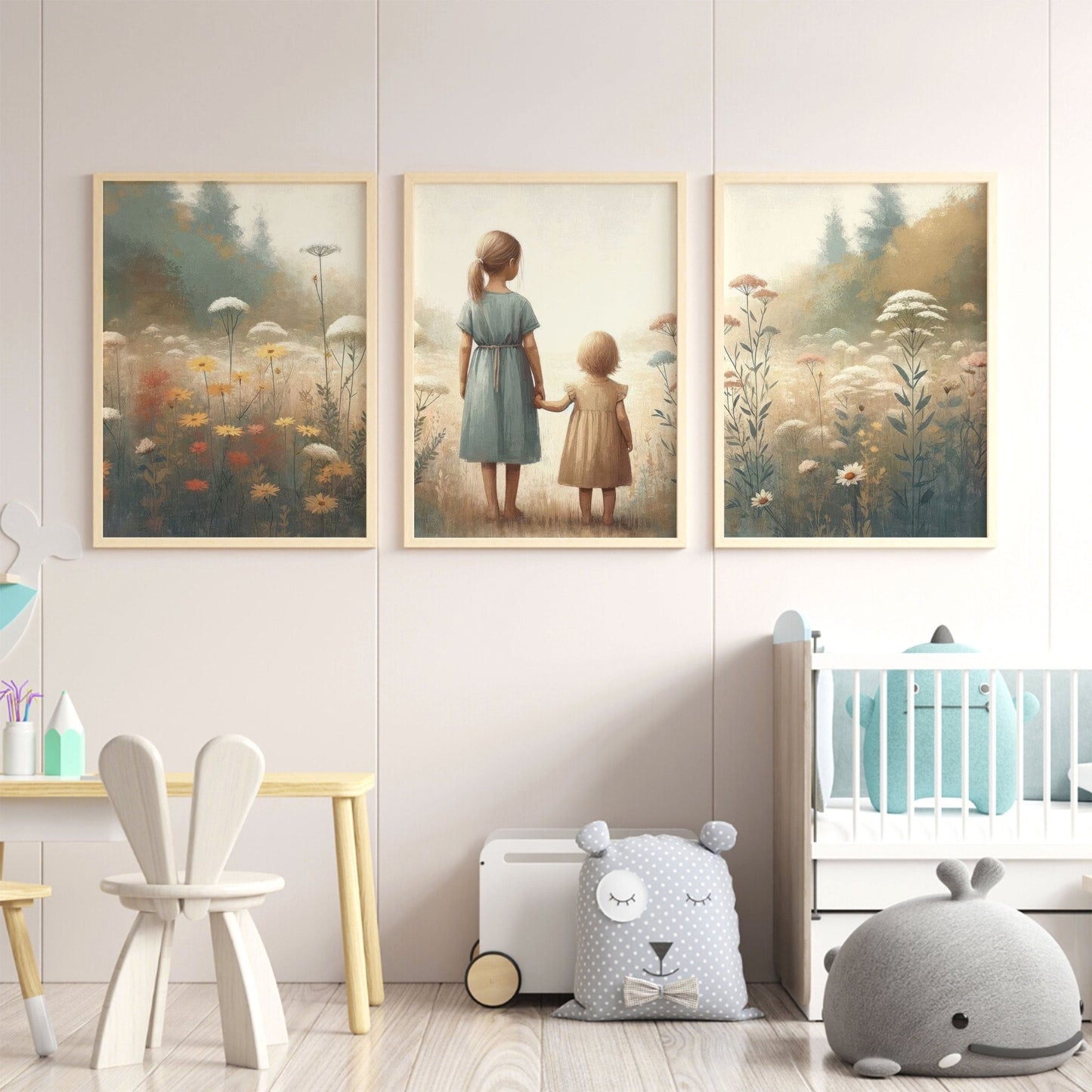Sister Print, Vintage Best Friends Decor, Wildflower Girls Room Art - WildfieldPrints