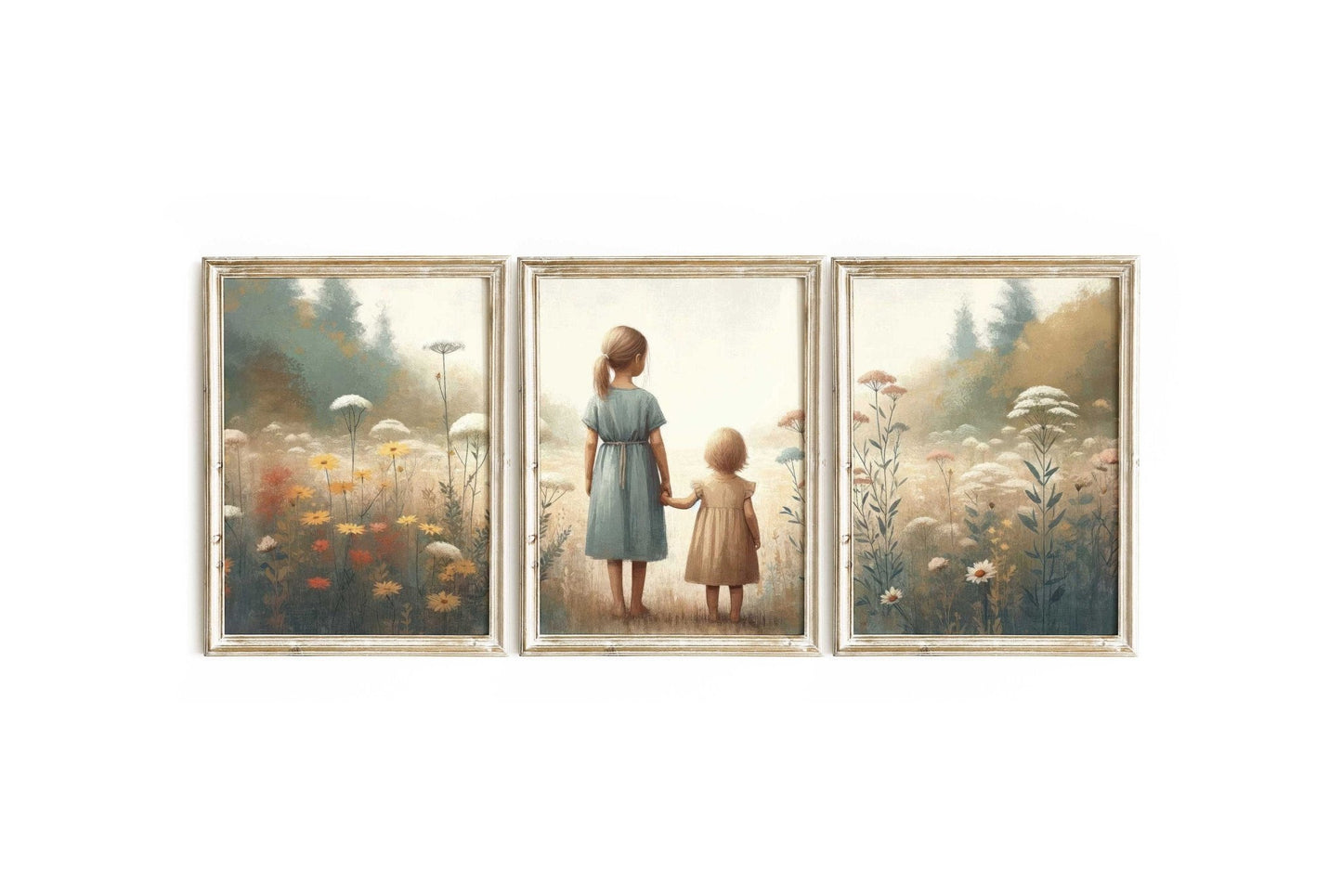 Sister Print, Vintage Best Friends Decor, Wildflower Girls Room Art - WildfieldPrints