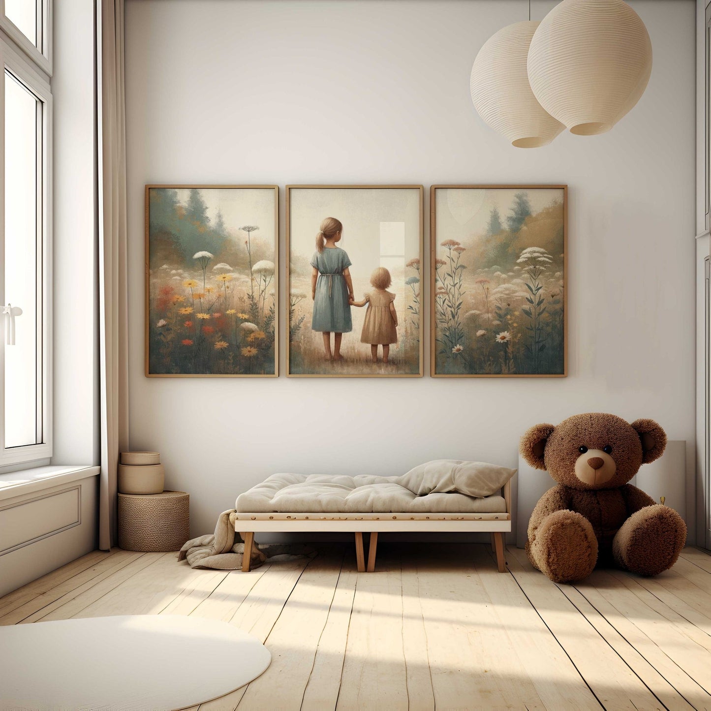 Sister Print, Vintage Best Friends Decor, Wildflower Girls Room Art - WildfieldPrints