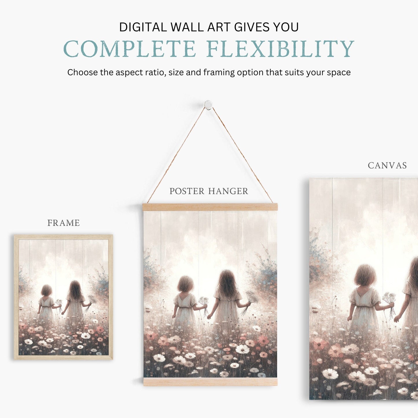 Sister Room Art, Vintage Shared Bedroom Decor, Wildflower Print - WildfieldPrints
