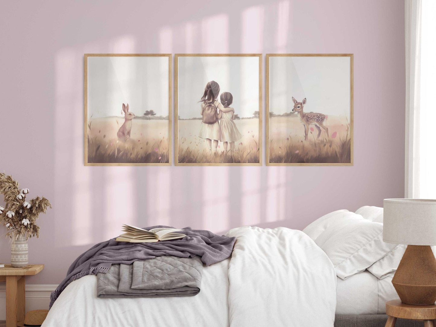 Sister Room Decor, Deer & Bunny Art, Shared Girl Prints - WildfieldPrints
