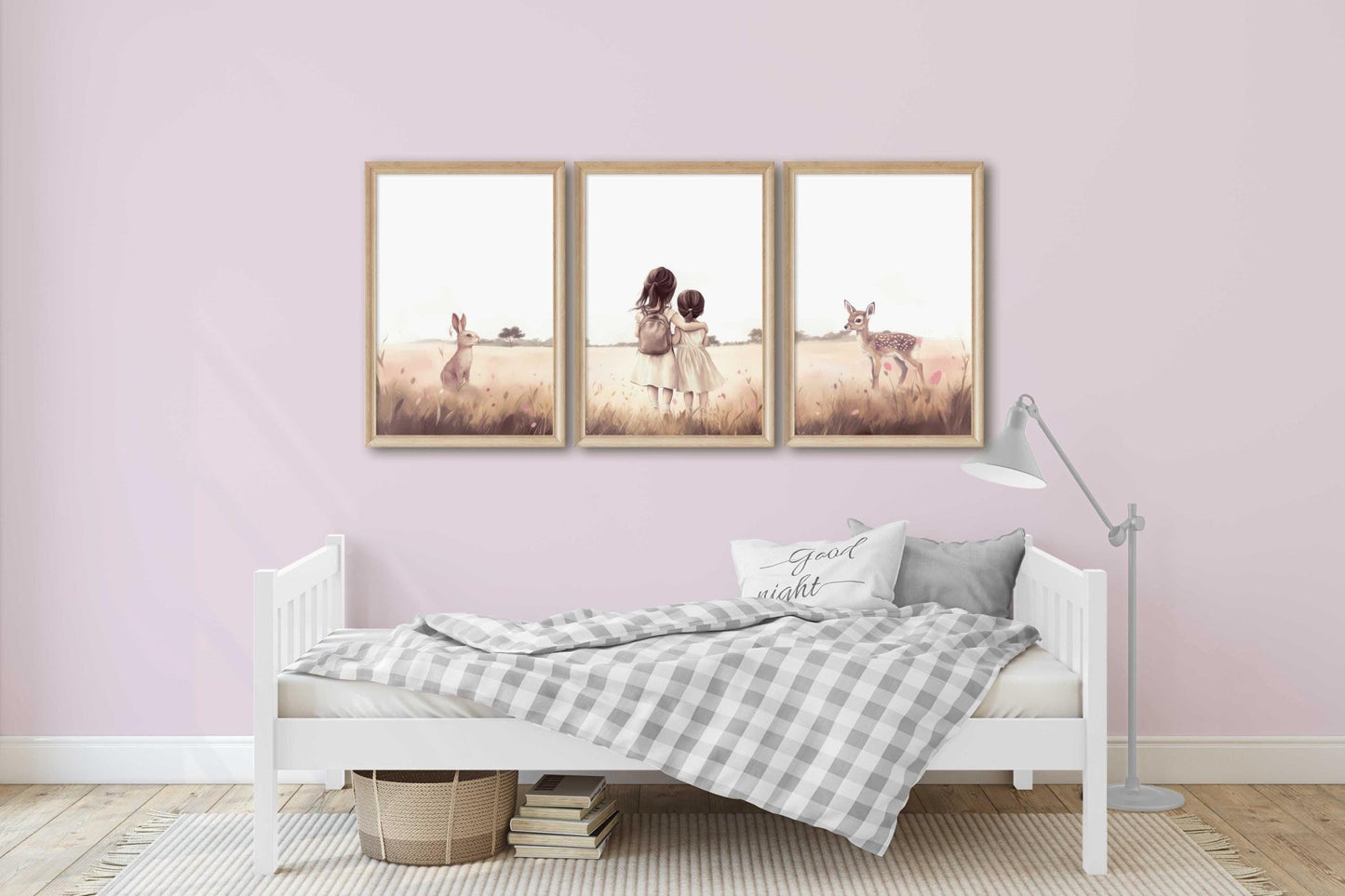 Sister Room Decor, Deer & Bunny Art, Shared Girl Prints - WildfieldPrints