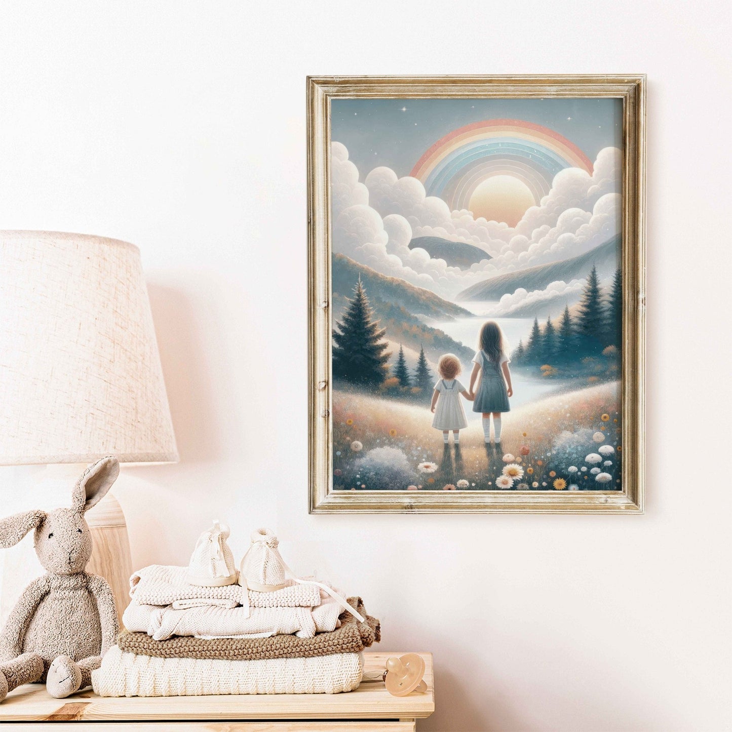 Sister Room Print, Rainbow Nursery Decor, Girl Adventure Art, Wildflower Wall Decor - WildfieldPrints