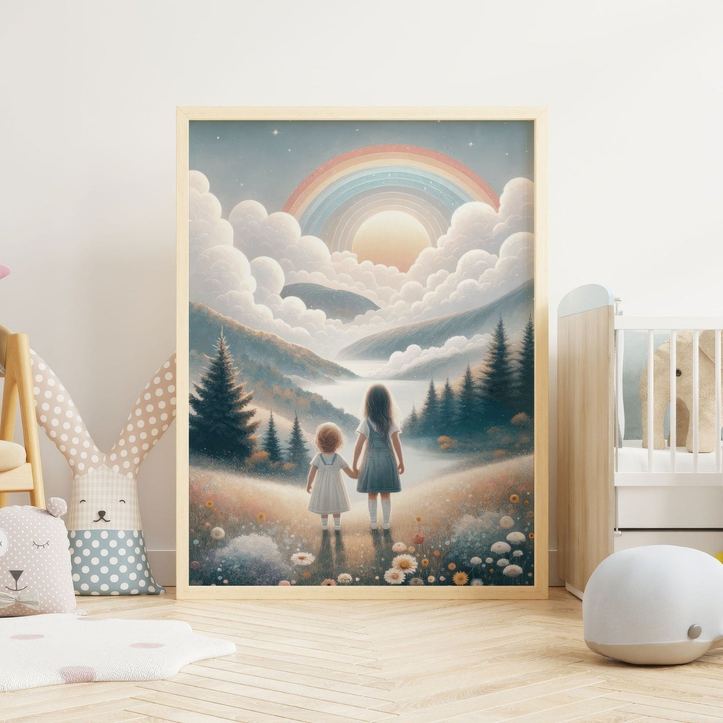 Sister Room Print, Rainbow Nursery Decor, Girl Adventure Art, Wildflower Wall Decor - WildfieldPrints