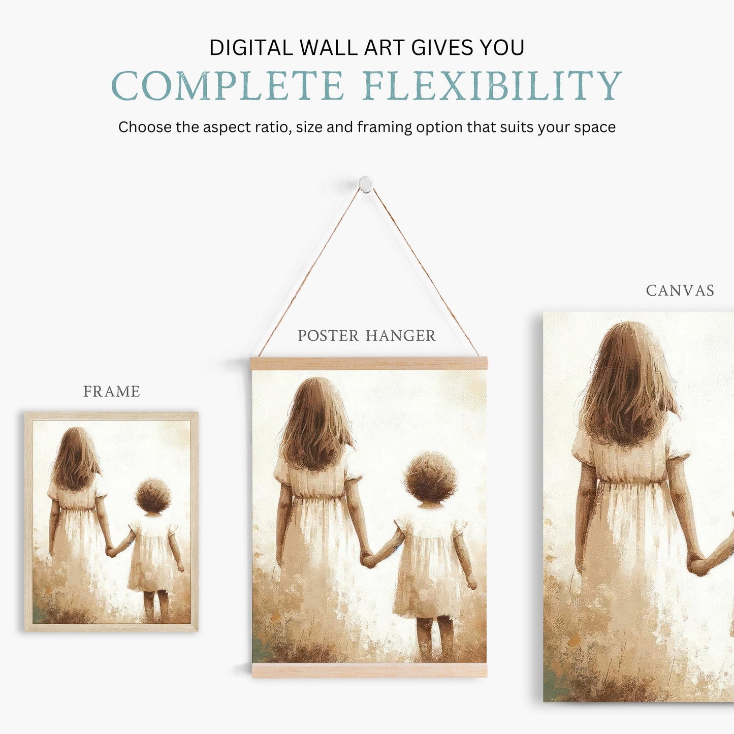 Sister Room Prints, Sibling Bond Art, Vintage Girls Decor - WildfieldPrints