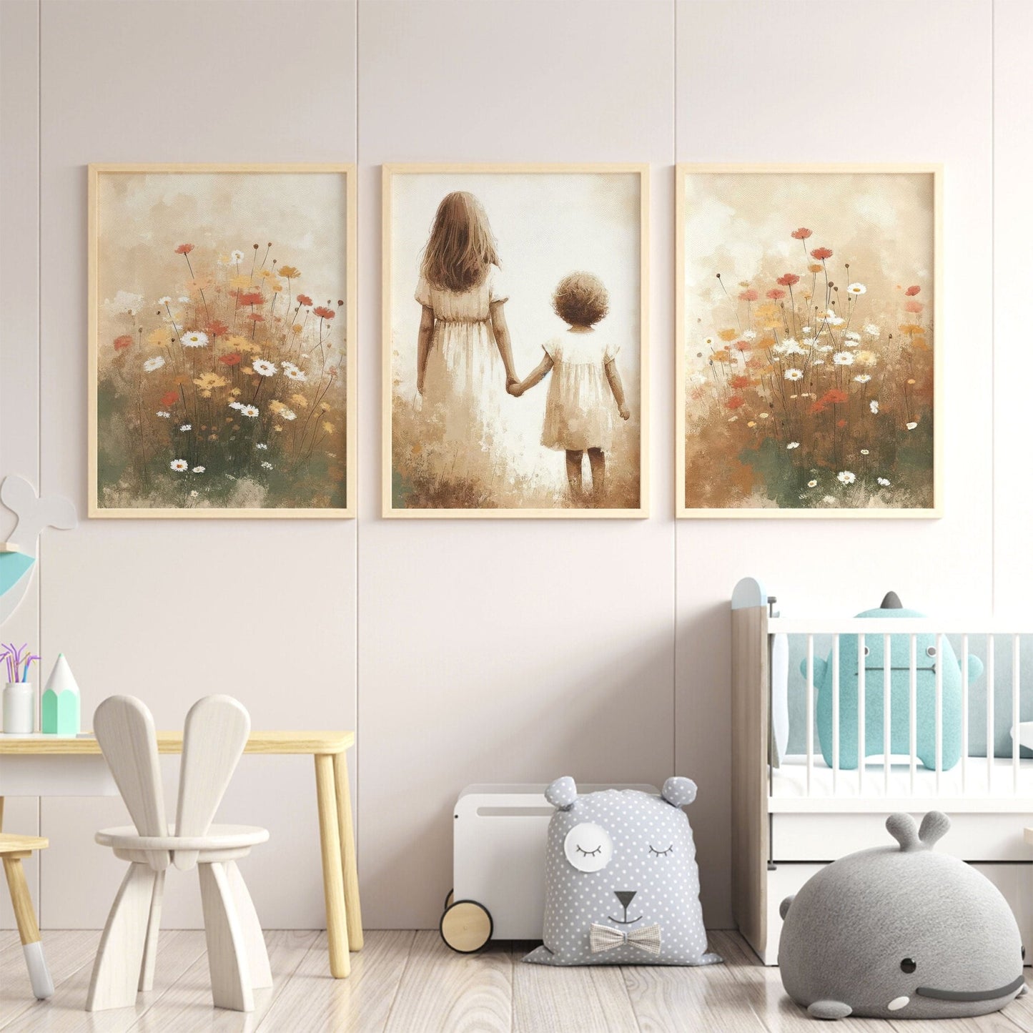 Sister Room Prints, Sibling Bond Art, Vintage Girls Decor - WildfieldPrints