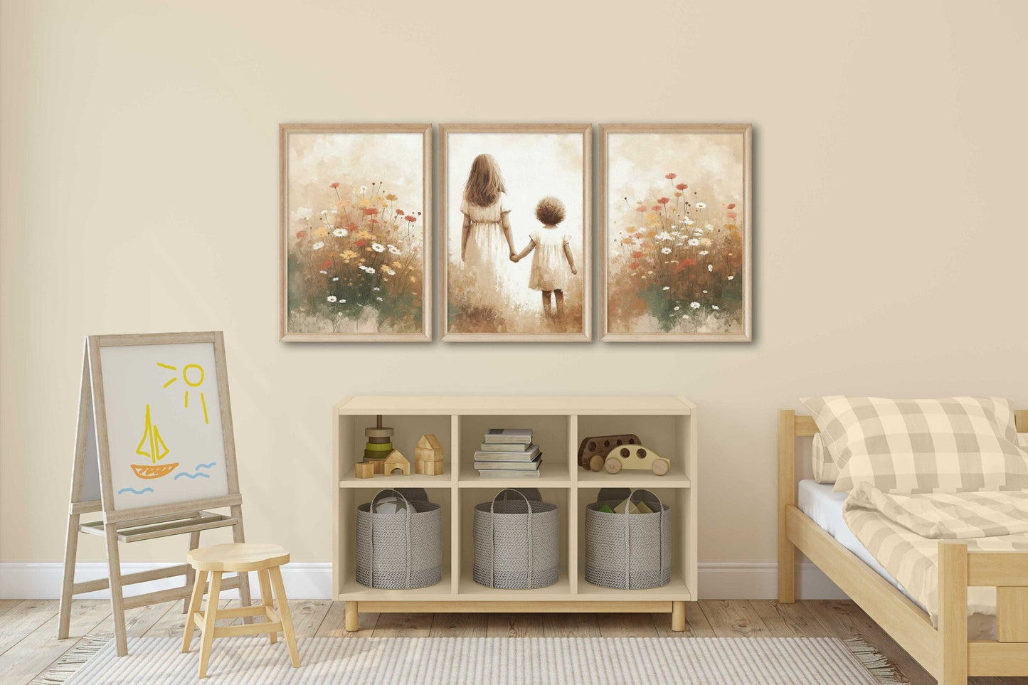 Sister Room Prints, Sibling Bond Art, Vintage Girls Decor - WildfieldPrints