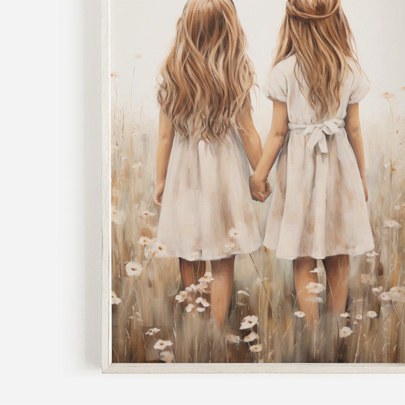 Sister Wall Art, Best Friends Print, Vintage Twin Sister Painting - WildfieldPrints