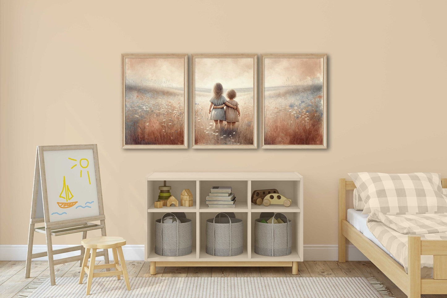 Sister Wall Art, Shared Room Decor, Floral Paintings for Girls - WildfieldPrints