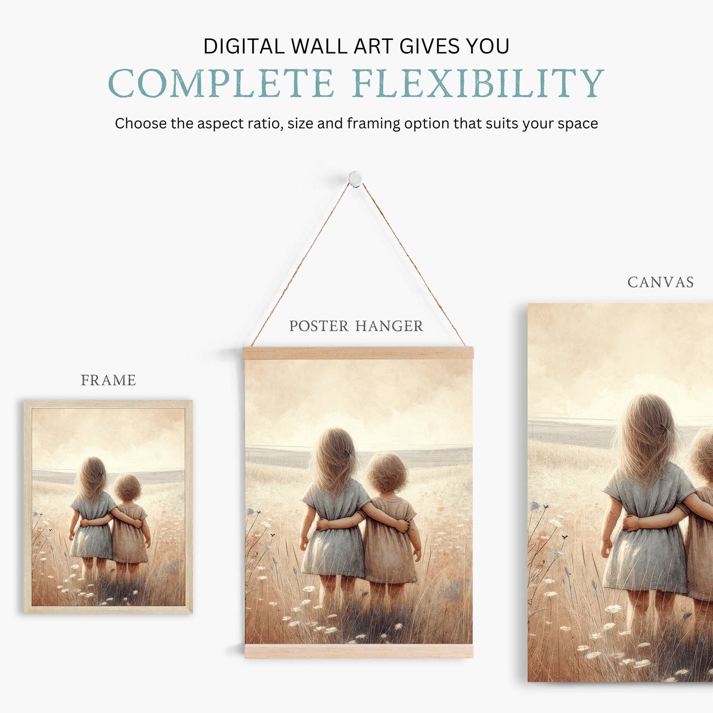 Sister Wall Art, Shared Room Decor, Floral Paintings for Girls - WildfieldPrints