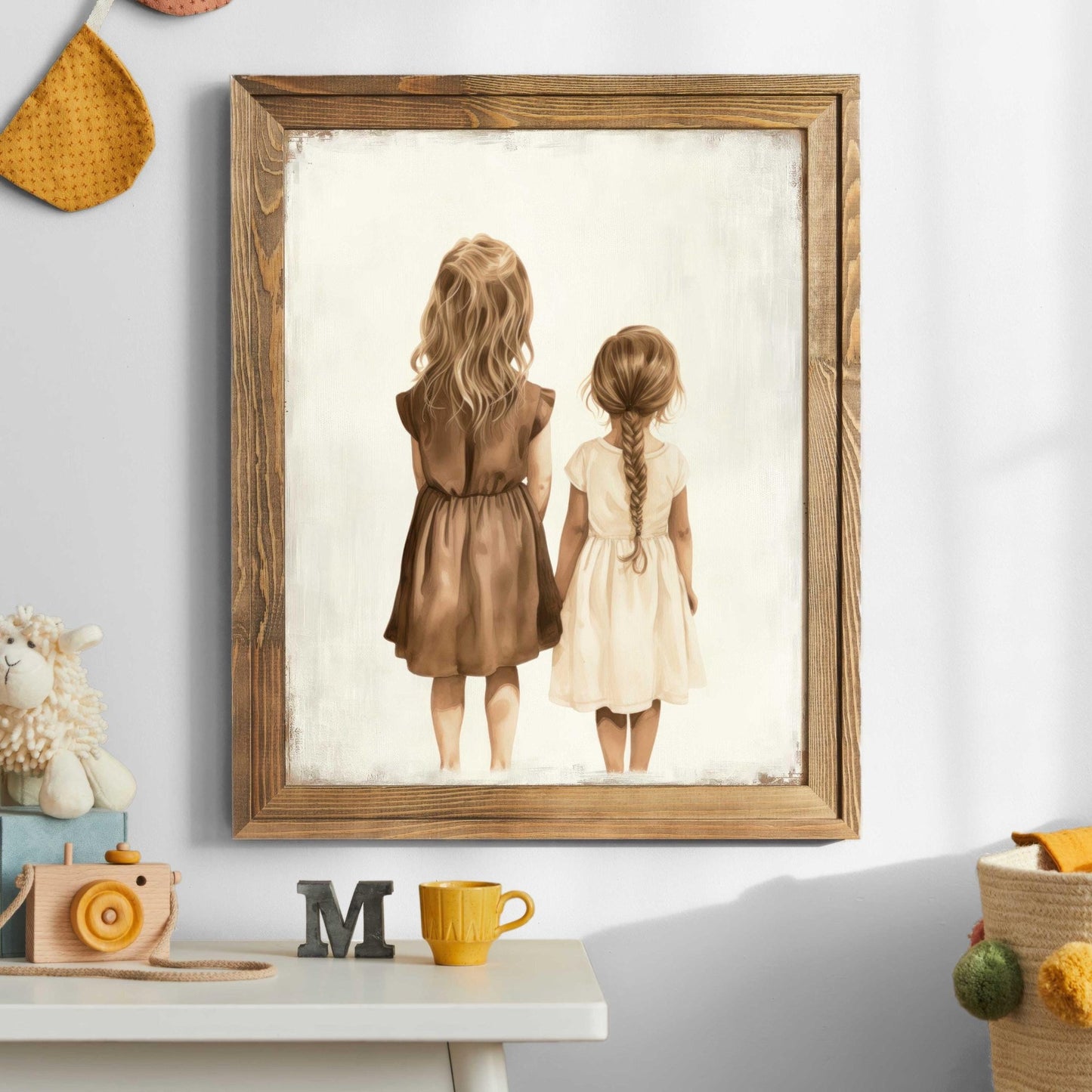 Sister Wall Art, Sister Room Decor, Vintage Sister Painting, Shared Sister Bedroom Print, Girls Room, Two Girls Print, Printable Girl Art - My Store