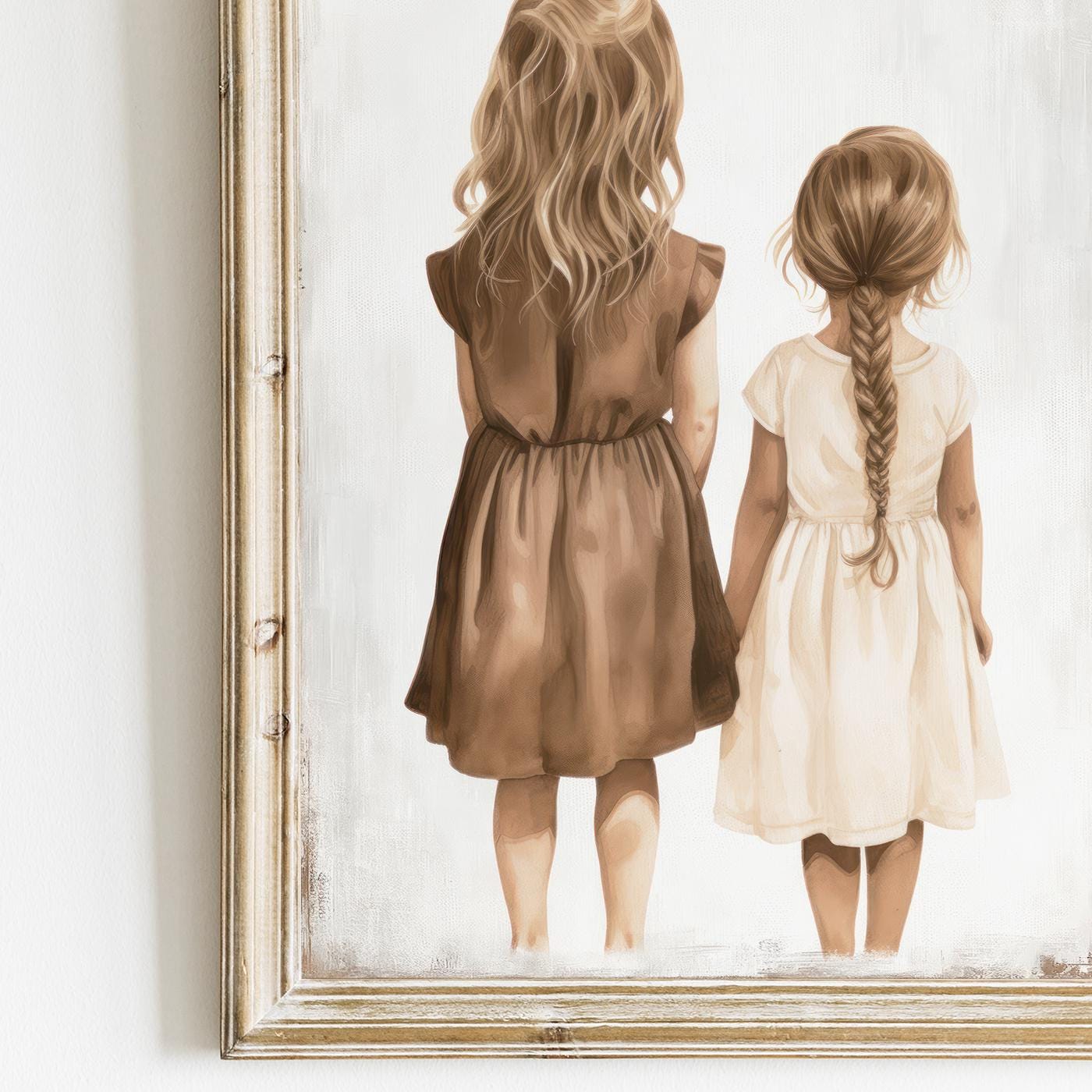 Sister Wall Art, Sister Room Decor, Vintage Sister Painting, Shared Sister Bedroom Print, Girls Room, Two Girls Print, Printable Girl Art - My Store