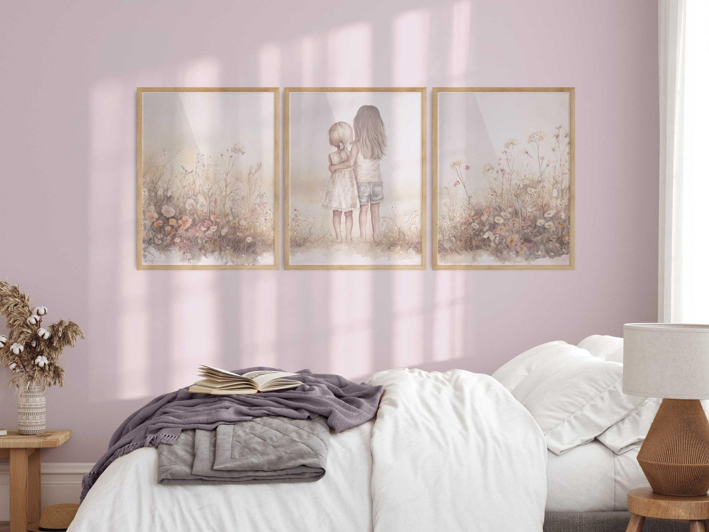 Sister Wall Art, Wildflowers Decor, Shared Room Design, Kids Room - WildfieldPrints