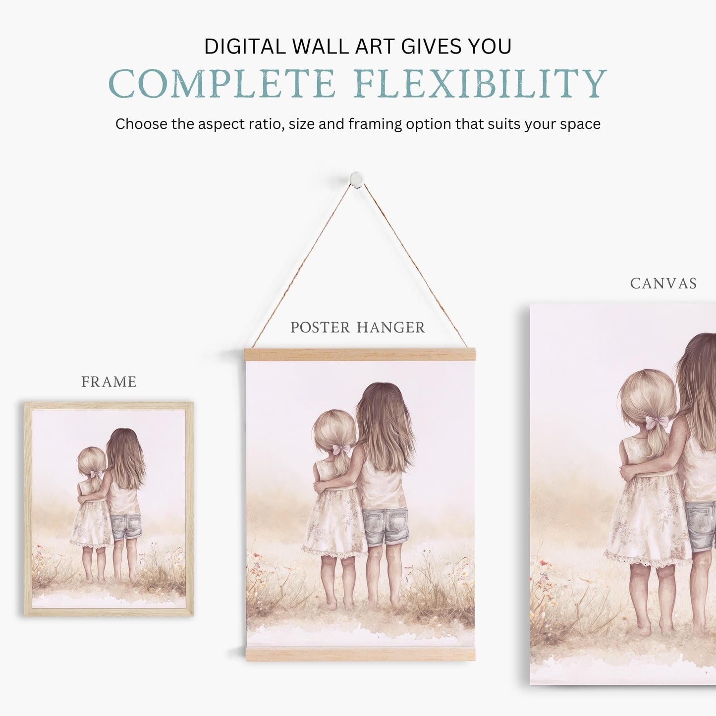 Sister Wall Art, Wildflowers Decor, Shared Room Design, Kids Room - WildfieldPrints