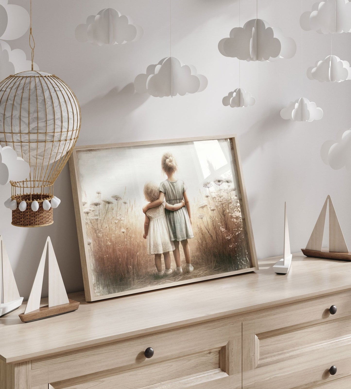 Sister Wall Decor, Vintage Sister Painting, Sisterhood Art - WildfieldPrints