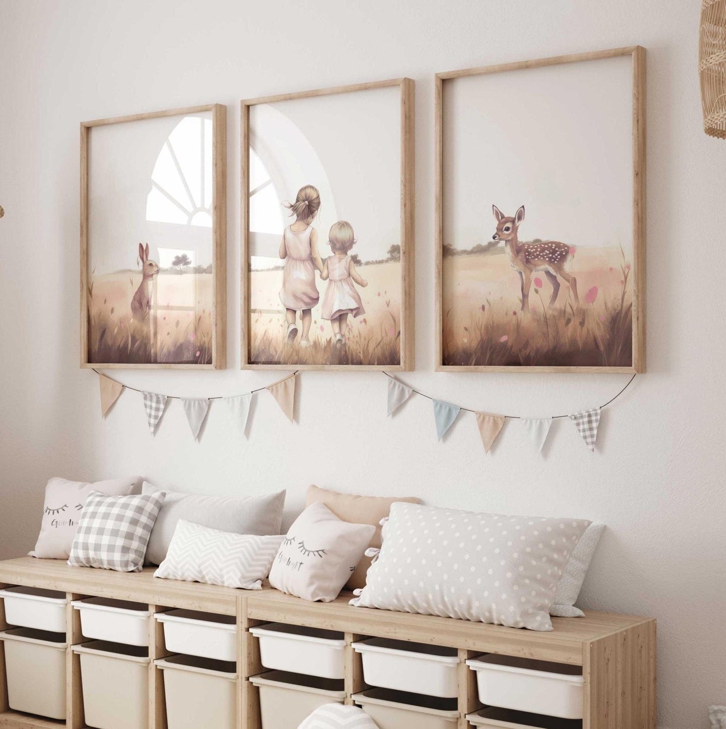 Sister Wall Prints, Sibling Room Decor, Deer & Bunny Art for Kids - WildfieldPrints