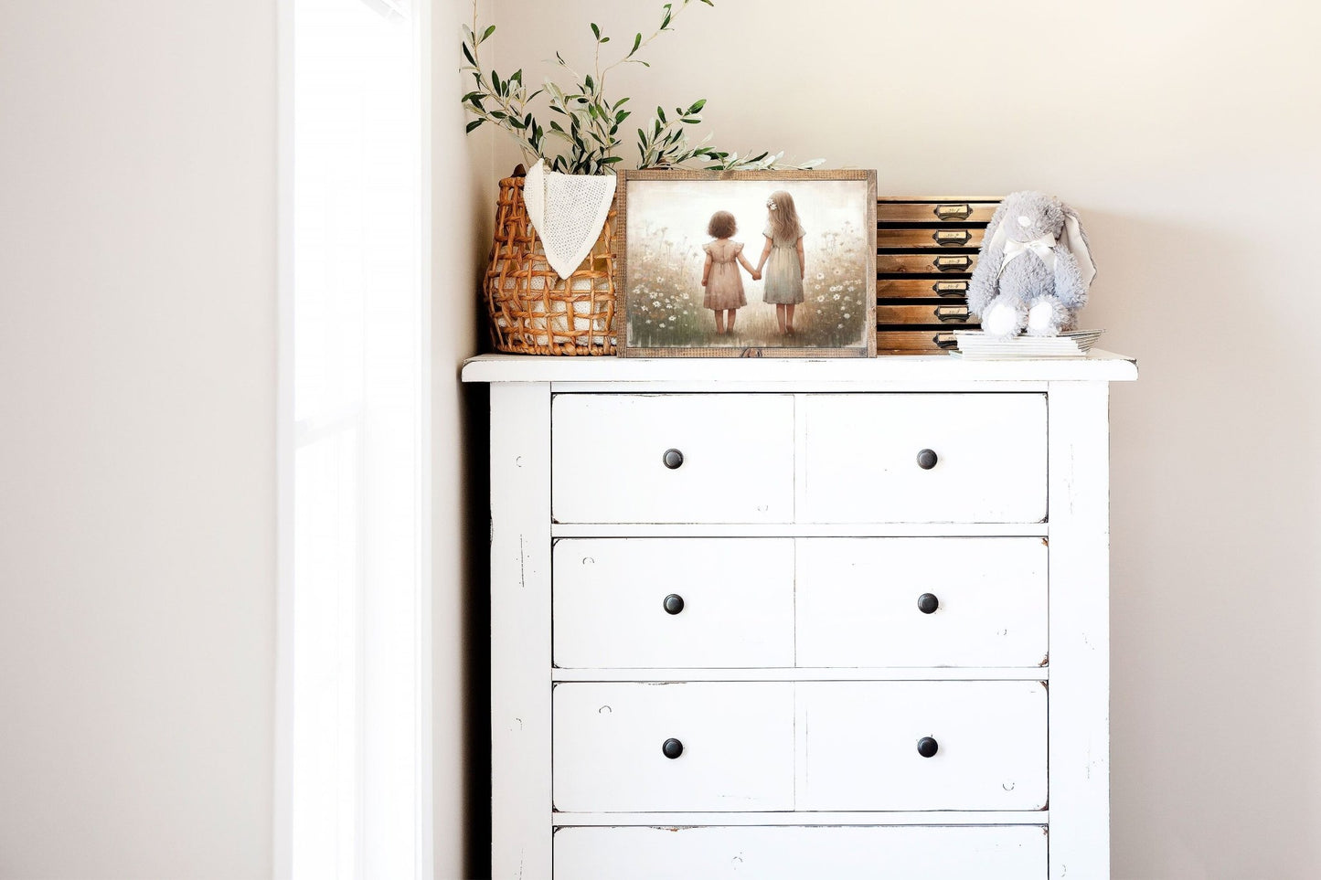 Sisterhood Art, Vintage Sister Painting, Best Friends Decor - WildfieldPrints