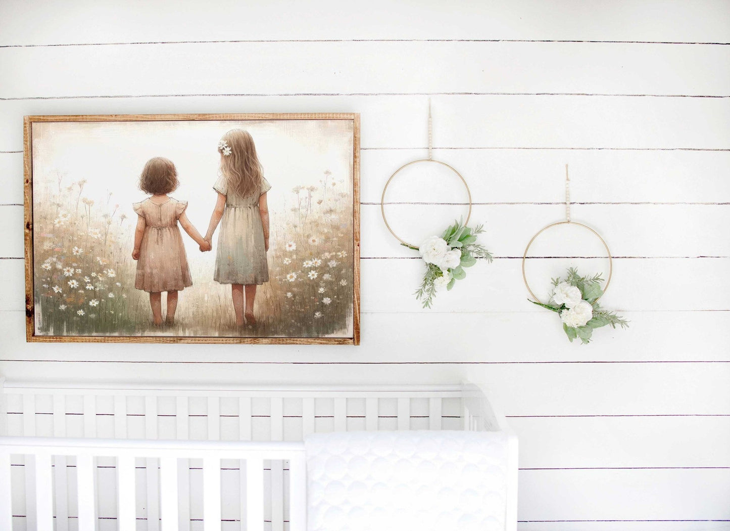 Sisterhood Art, Vintage Sister Painting, Best Friends Decor - WildfieldPrints