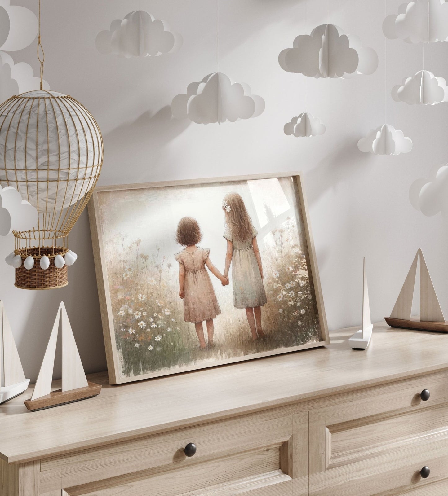 Sisterhood Art, Vintage Sister Painting, Best Friends Decor - WildfieldPrints