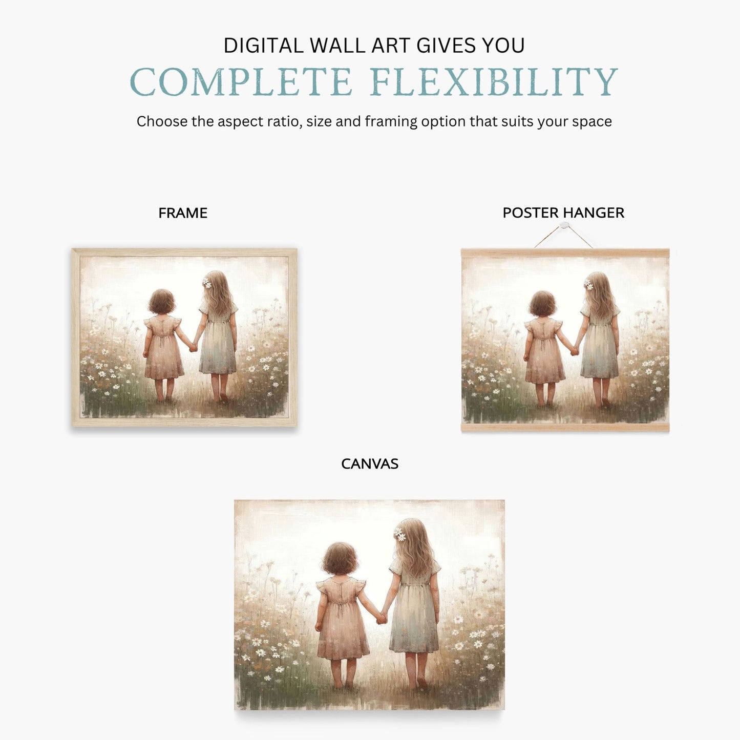 Sisterhood Art, Vintage Sister Painting, Best Friends Decor - WildfieldPrints