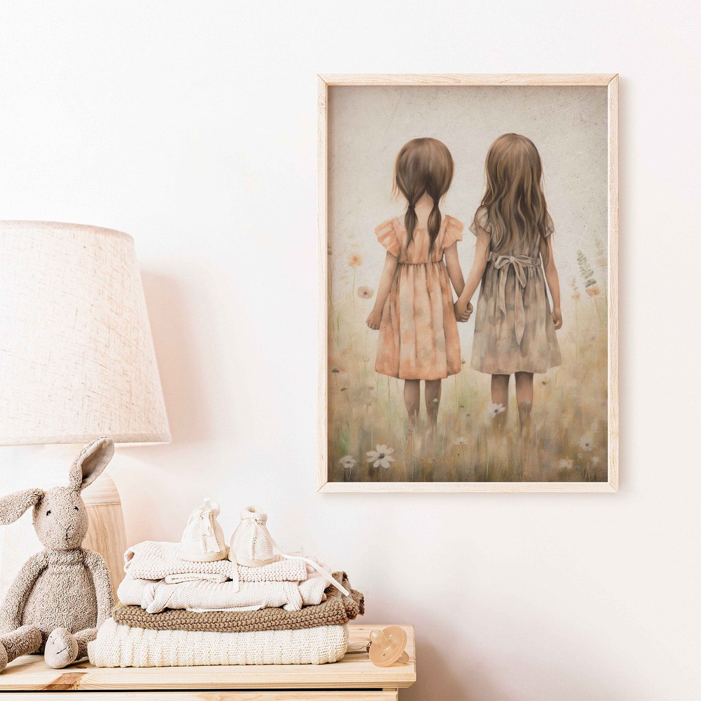 Sisterhood Wall Art, Best Friends Print, Vintage Twin Sister Decor - WildfieldPrints