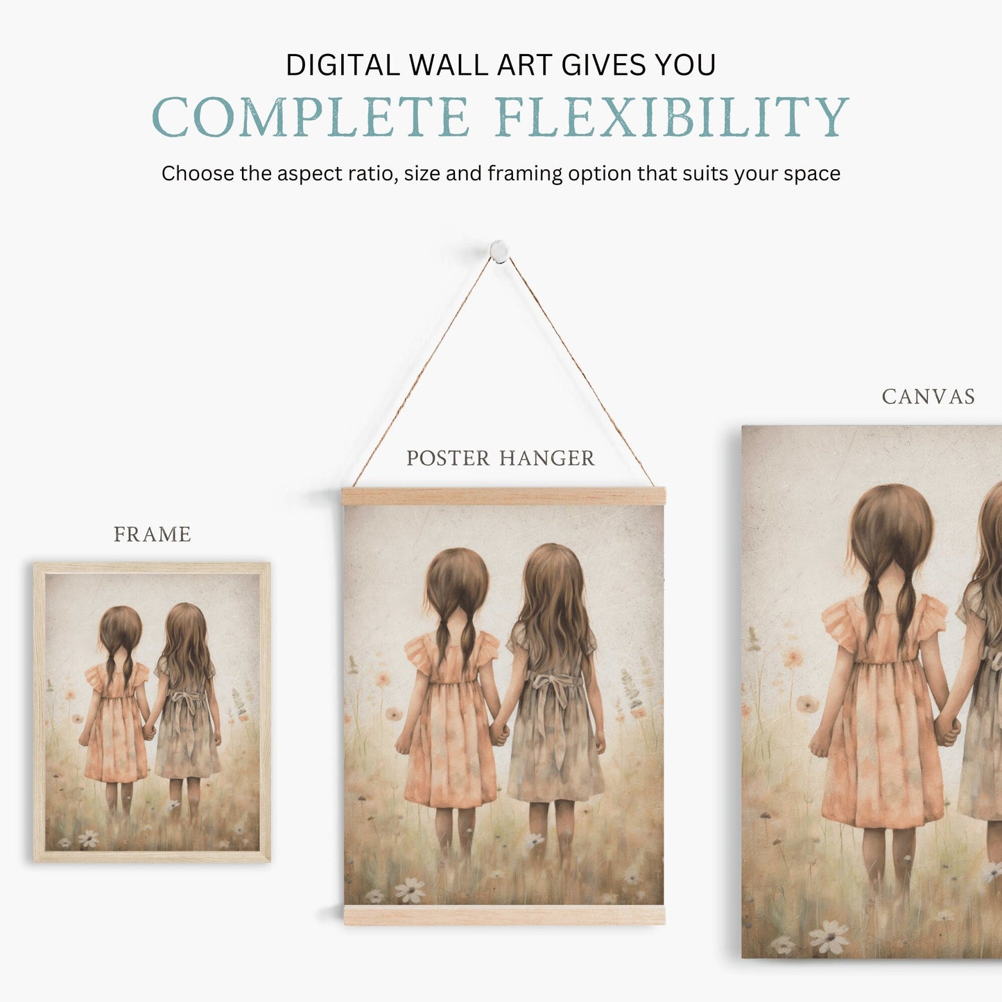 Sisterhood Wall Art, Best Friends Print, Vintage Twin Sister Decor - WildfieldPrints