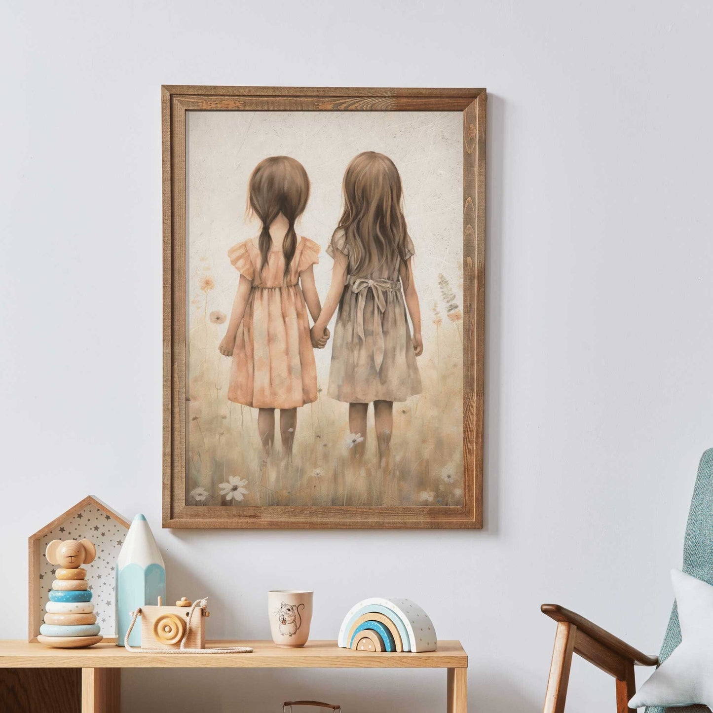 Sisterhood Wall Art, Best Friends Print, Vintage Twin Sister Decor - WildfieldPrints