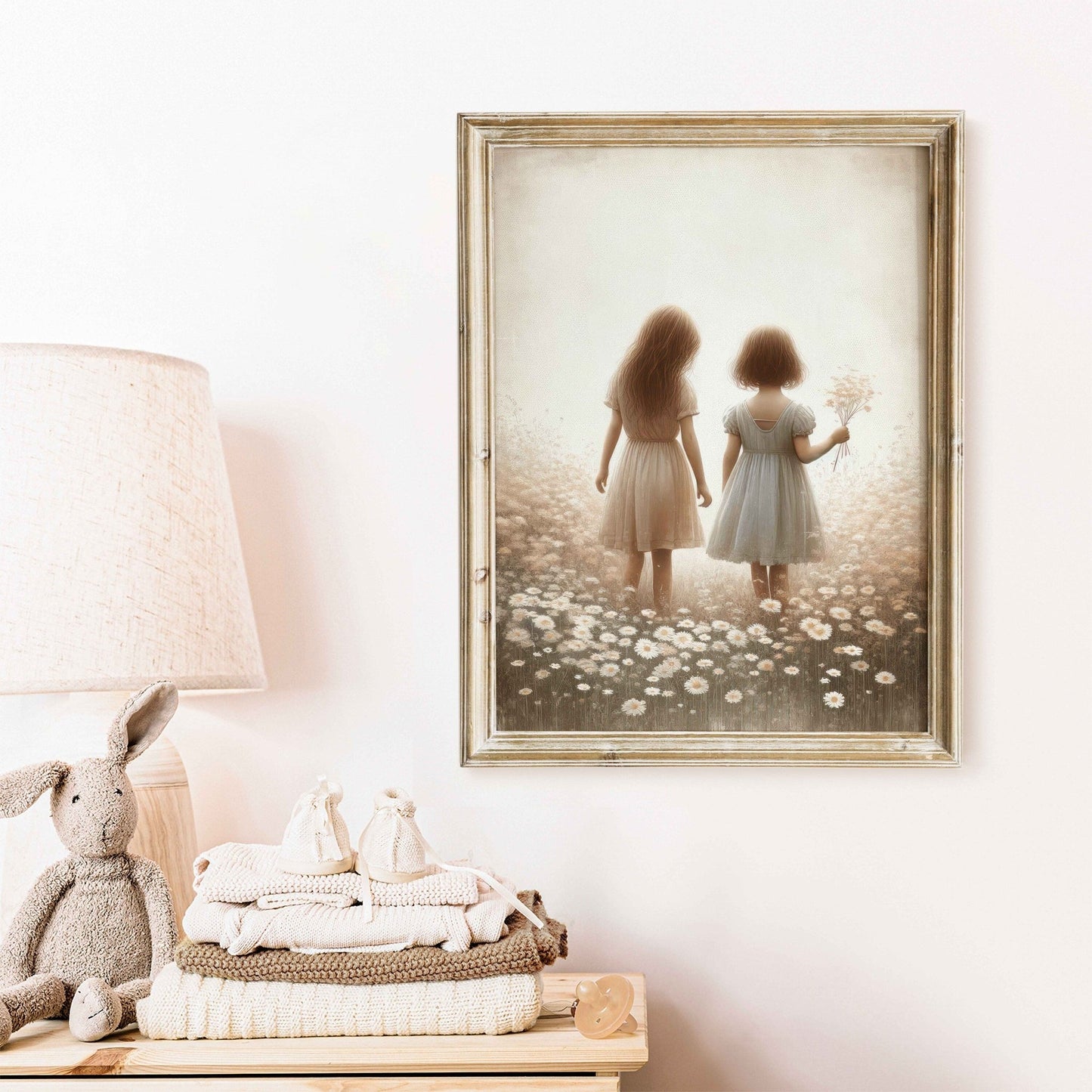 Sisterhood Wall Art, Vintage Sister Painting, Best Friends Decor - WildfieldPrints