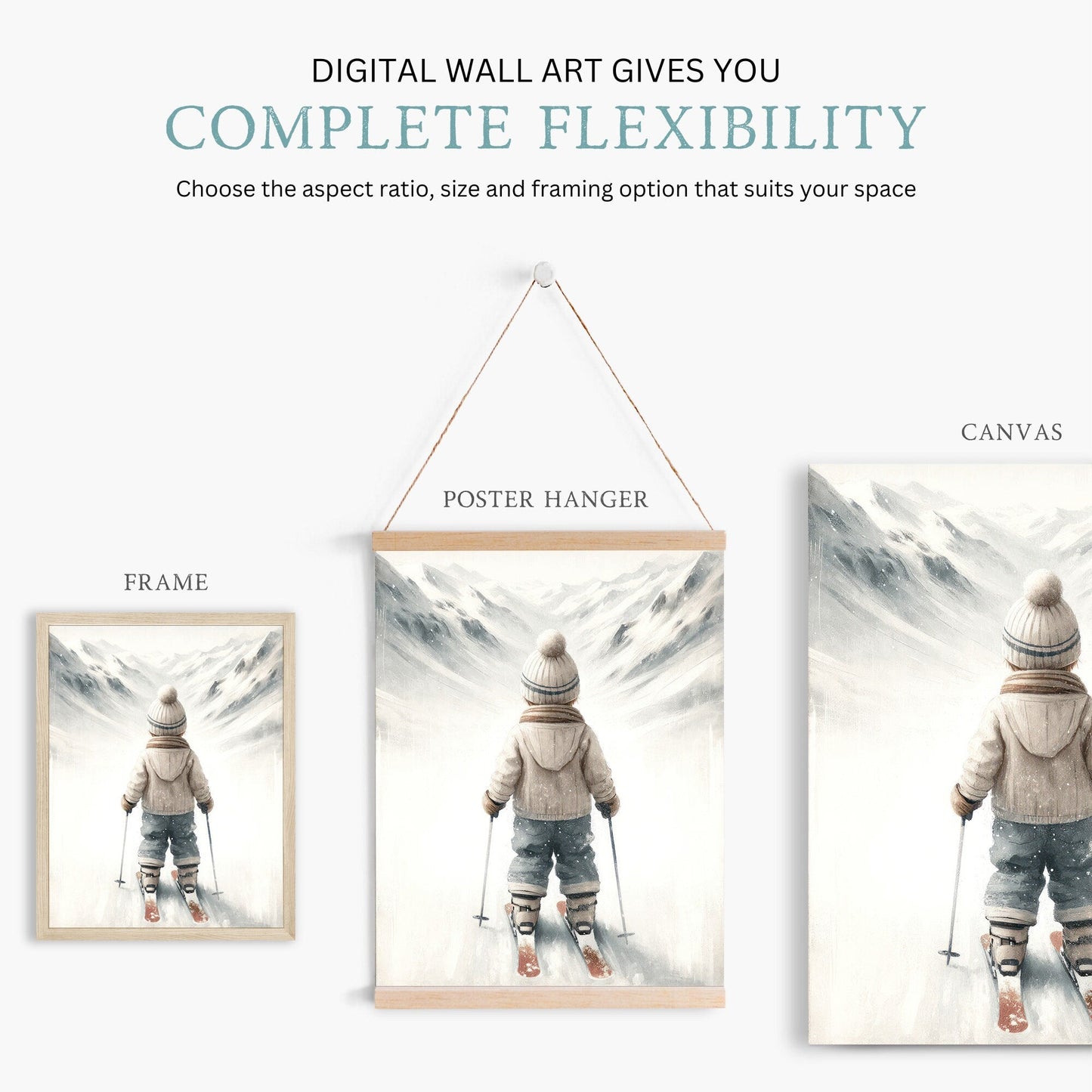 Skiing Nursery Art, Winter Wall Decor for Boys, Kids Room Accent - WildfieldPrints