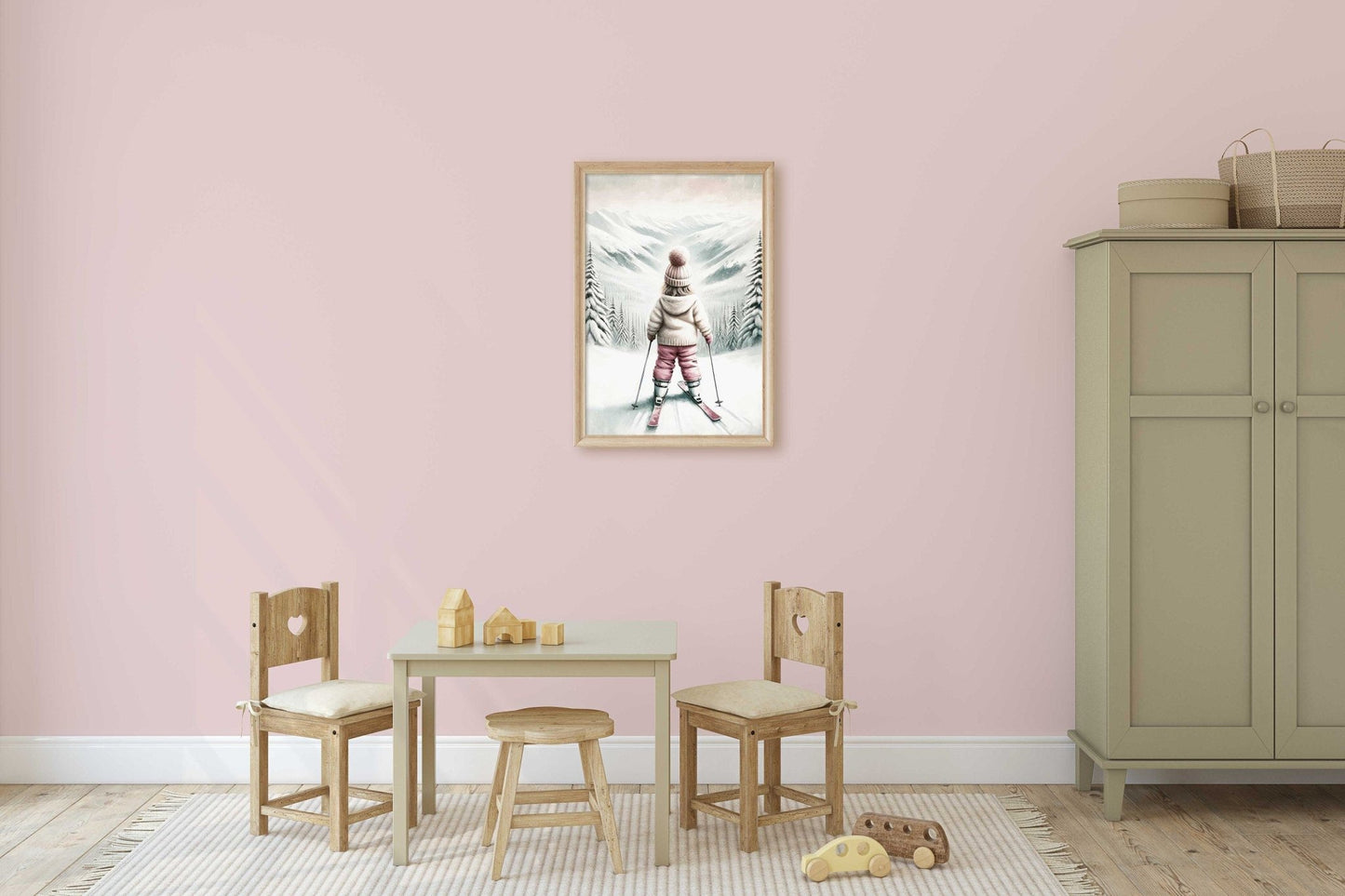 Skiing Nursery Art, Winter Wall Decor for Kids, Adorable Skier Print - WildfieldPrints