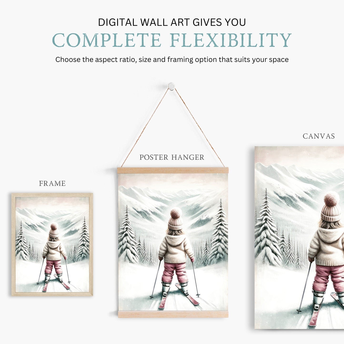 Skiing Nursery Art, Winter Wall Decor for Kids, Adorable Skier Print - WildfieldPrints