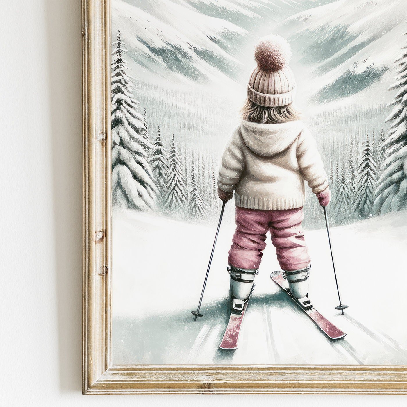 Skiing Nursery Art, Winter Wall Decor for Kids, Adorable Skier Print - WildfieldPrints