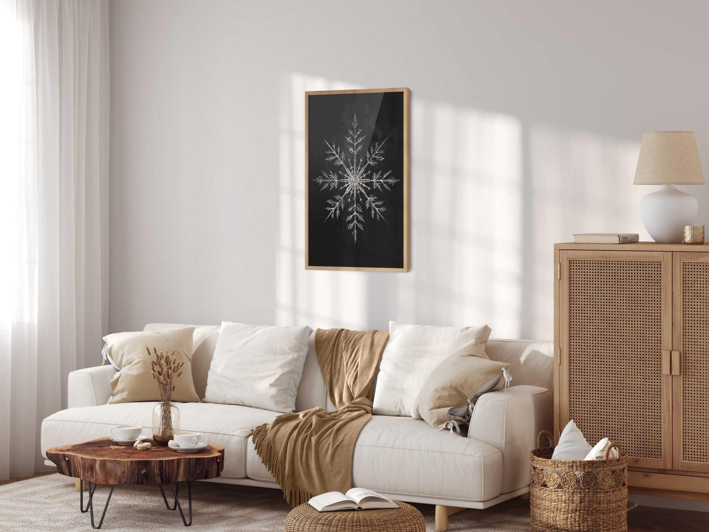 Snow Crystal Print, Christmas Wall Art, Modern Farmhouse Decor - WildfieldPrints