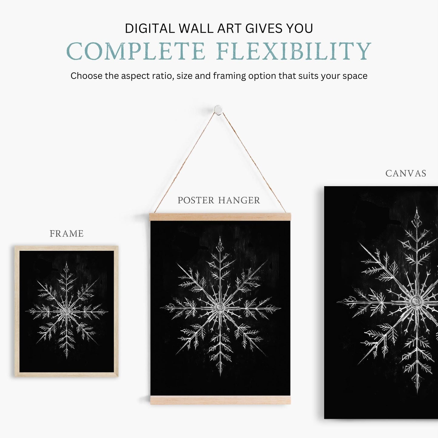 Snow Crystal Print, Christmas Wall Art, Modern Farmhouse Decor - WildfieldPrints