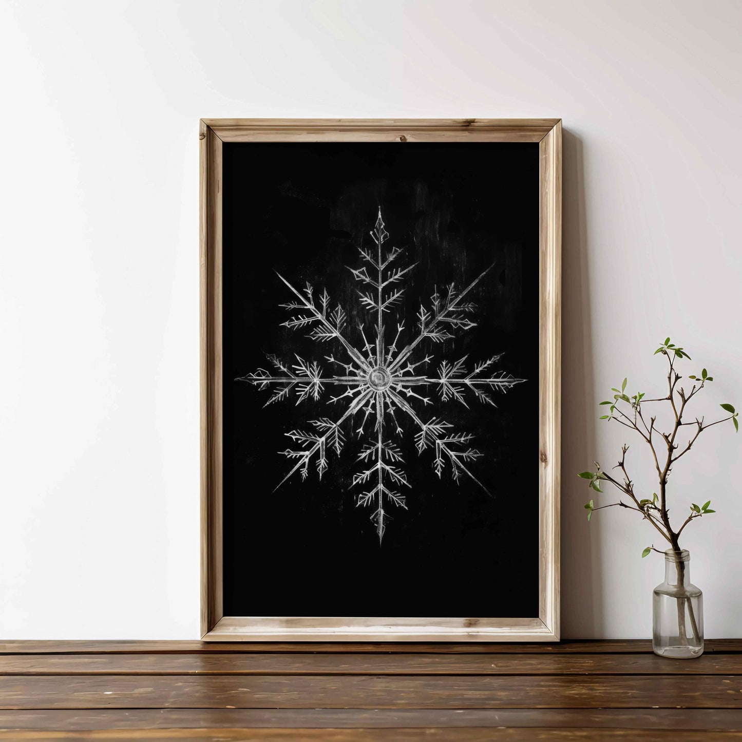 Snow Crystal Print, Christmas Wall Art, Modern Farmhouse Decor - WildfieldPrints