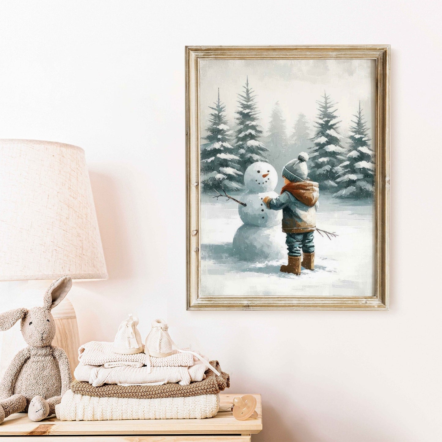 Snowman Print, Boys Room Decor, Winter Nursery Wall Art - WildfieldPrints