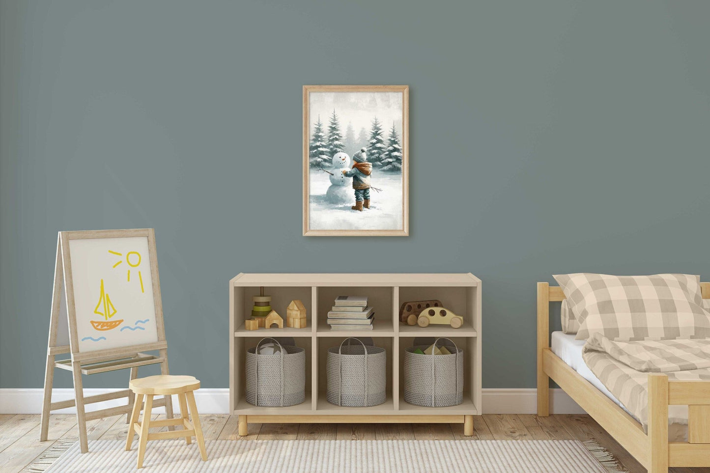 Snowman Print, Boys Room Decor, Winter Nursery Wall Art - WildfieldPrints